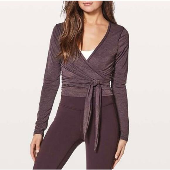 Lululemon Tied To It Wrap Top Yoga Dance Ballet Mulberry 8 Med *See Measurements - Picture 1 of 8